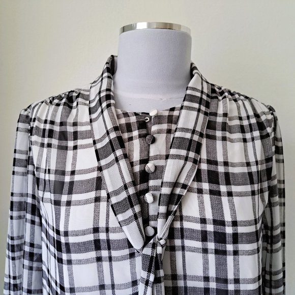 Lane Bryant Plaid Top Long Sleeve Size 14 Tie Neckline Great Condition - Picture 6 of 12